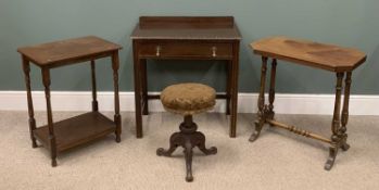 FOUR ITEMS OF SMALL FURNITURE comprising early 20th Century railback single-drawer desk, 80 (h) x 77