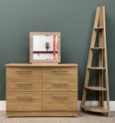 MODERN LIGHT OAK EFFECT BEDROOM CHEST with six drawers, a similar style corner bookshelf, 176 (h)