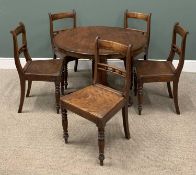VICTORIAN MAHOGANY BREAKFAST TABLE, 72 (h) x 104cms (diam.) and five sabre back and bobbin chairs