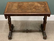 19TH GOTHIC PARQUETRY SIDE TABLE, with crossbanded and segmented walnut inlaid top over twin end