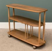 ERCOL 'MINI GIRAFFE' THREE TIER BOOKCASE TROLLEY, 71 (h) x 91 (w) x 31cms (d) Provenance: private