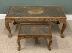 EASTERN STYLE CARVED COFFEE TABLES, 54 (h) x 127 (w) x 61cms (d) the largest Provenance: private