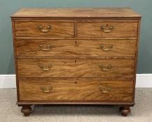 EDWARDIAN MAHOGANY CHEST, two over three drawers on bun feet, 97 (h) x 110 (w) x 57cms (d)