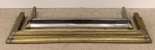 ART DECO STYLE CHROME & BRASS FIRE FENDER, 11 (h) x 112 (w) x 28cms (d) with another fire fender