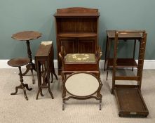 EIGHT ITEMS OF SMALL ANTIQUE FURNITURE to include tripod tables, piano stools, Sutherland table etc.