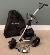 GOLFING EQUIPMENT to include electric trolley with Pro-Ryder carry bag, working when tested ET