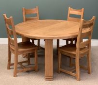 MODERN LIGHT OAK CIRCULAR DINING TABLE, 80 (h) x 156cms (diam.) and a set of four chairs Provenance: