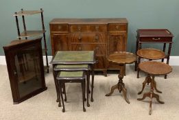 EIGHT ITEMS OF CLASSIC BRITISH FURNITURE to include wine tables, a compact breakfront sideboard,