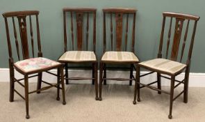 FOUR ARTS & CRAFTS STYLE PARLOUR CHAIRS with spindle backs and upholstered seats Provenance: private