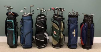 GOLFING EQUIPMENT, six bags with large club assortment, many putters, woods etc. Provenance: private