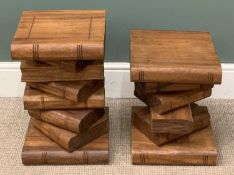 TWO STACKING BOOK SIDE TABLES, 50 (h) x 32 (w) x 32cms (d) and a smaller 40 (h) x 32 (w) x 32cms (d)