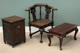 THREE SMALL ITEMS OF FURNITURE including carved corner chair, circa 1900, on ball and claw feet, a