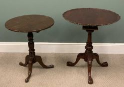 PLUS LOT 15 - TWO MAHOGANY TRIPOD TABLES comprising one with fancy carved supports and pie crust
