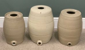 THREE STONEWARE CASKS including one by Doulton of Lambeth, 45 (h) x 34cms (diam.) Provenance: