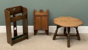 PLUS LOT 19 - THREE SMALL ITEMS OF FURNITURE including a Homettes Arts & Crafts stickstand with drip