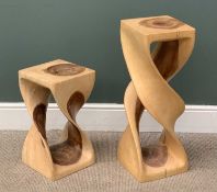 CONTEMPORARY LIGHTWOOD RUSTIC PLANTER STANDS (2), twist effect, labelled PLT, 70 (h) x 27.5 (w) x