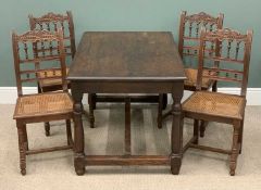 VINTAGE OAK REFECTORY TABLE & FOUR CHAIRS, 73 (h) x 133 (w) x 78cms (d) and a set of four cane and