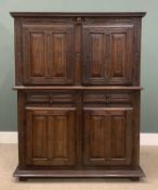 19TH CENTURY OAK CARVED CUPBOARD with four doors and two central drawers, 165 (h) x 128 (w) x