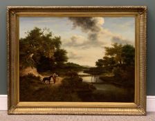 MANNER OF JOSEPH THORS reproduction oil on canvas - hunters on horseback at riverside, within fine