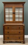 WELSH OAK BOOKCASE CHEST, circa 1900, upper glazed door section above three drawers, painted