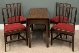 MAHOGANY DROP-LEAF DINING TABLE & FOUR CHAIRS 72 (h) x 54/147 (w) x 105cms (d) Provenance: private