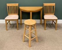 MODERN LIGHTWOOD BREAKFAST/KITCHEN FURNITURE to include a half-moon table, two chairs and a stool