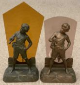 NEAR PAIR ART DECO STYLE CHERUB SPELTER LAMPS, 46cms (h) the tallest Provenance: private