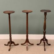 THREE SIMILAR PLANTER STANDS on tripod bases with circular tops, 108cms (h) the tallest