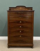 VICTORIAN MAHOGANY TALL CHEST, seven drawers with inlay rail back on bun feet, 123 (h) x 109 (w) x