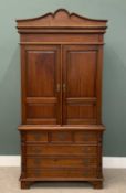 REPRODUCTION HARDWOOD PRESS CUPBOARD, the top with twin cupboard doors and interior shelves, the