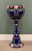 MAJOLICA POTTERY PLANTER WITH STAND in cobalt blue, 94 (h) x 42cms (diam.) Provenance: private
