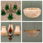 LIGHTING GROUP comprising chandeliers and drop-down ceiling shades Provenance: private collection
