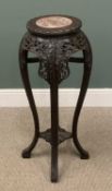 CHINESE CARVED HARDWOOD PLANTER STAND with marble top, 92 (h) x 28cms (diam.) Provenance: private