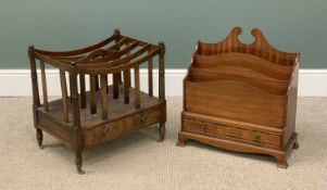 MAGAZINE RACK & WALNUT CANTERBURY on castors with base drawers, 52 (h) x 51 (w) x 38cms (d) magazine