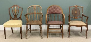 VARIOUS CHAIRS INCL. OAK/ELM COMB BACK WINDSOR CHAIR, 91 (h) x 54 (w) x 38cms (d) and three other