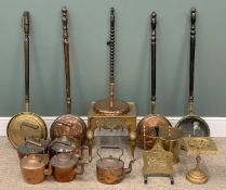 ANTIQUE BRASS & COPPERWARE to include footmans, copper kettles, trivet stands, warming pans etc.