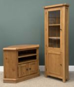 MODERN LIGHT OAK LOUNGE FURNITURE to include corner cupboard, 190 (h) x 68 (w) x 40cms (d)