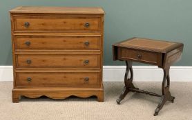 TABLE & REPRODUCTION WALNUT CHEST of four drawers, 80 (h) x 79 (w) x 42cms (d) and small