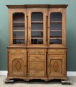 19TH CENTURY WELSH OAK DRESSER with three glazed door top section, the base with six opening drawers