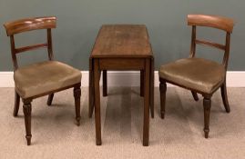 PAIR OF CHAIRS & VICTORIAN MAHOGANY GATELEG DINING TABLE, 71 (h) x 46/133 (w) x 92.5cms (d) sabre
