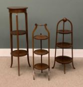 PLATE & PLANTER STANDS (3), mahogany examples including two folding, 107cms (h) the tallest