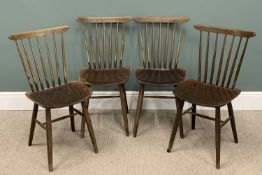 MID-CENTURY TYPE SPINDLE BACK CHAIRS, set of four, labelled Drevounia, Czechoslovakia, 82 (h) x