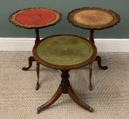 THREE WINE TABLES, a near pair with tool tops and tripod supports, 46 (h) x 46cms (diam.) together