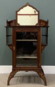 VICTORIAN MAHOGANY DISPLAY CABINET with lidded back, spindled sides and bone inlay, single glazed