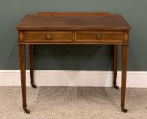 EDWARDS & ROBERTS SIDE TABLE with two drawers, inlay and on tapered supports with casters,