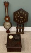 THREE INSTRUMENTS including octagonal wall clock with brass numerals, a mahogany balloon