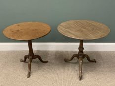 ANTIQUE MAHOGANY CIRCULAR TILT TOP TRIPOD TABLES, two similar 71 x 75cms (diam.) the largest