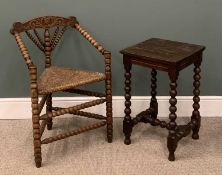 ANTIQUE OAK BOBBIN CORNER CHAIR & TABLE 67 (h) x 42 (w) x 42cms (d) Provenance: private collection
