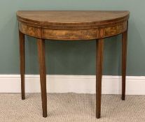 VICTORIAN MAHOGANY FOLD OVER HALF MOON TEA TABLE with inlay, 76 (h) x 91 (w) x 45cms (d) Provenance:
