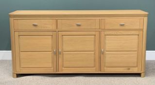 MODERN LIGHT OAK SIDEBOARD, a stylish example with three doors over three drawers, 93 (h) x 194 (